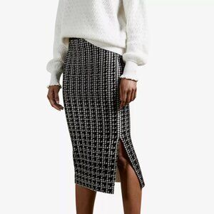 Ted Baker Atlassy Houndstooth Jacquard Midi Skirt Black